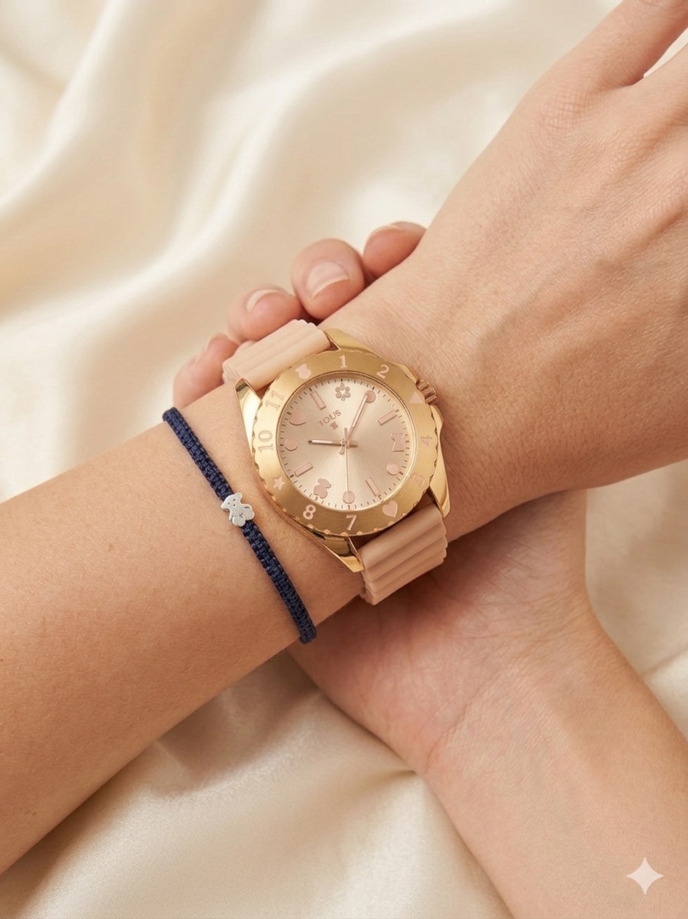 Tous Gold-Tone Watch with Blush Silicone Strap